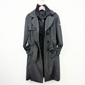 Miss Sixty Wool Double Breasted Pea Coat Trench in Charcoal Gray